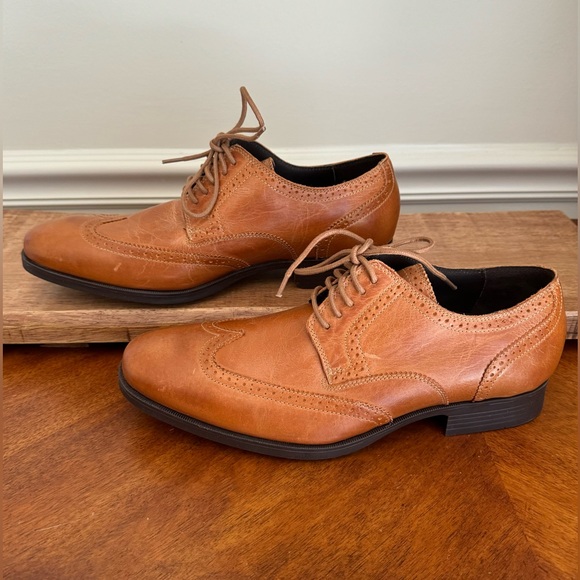 COLE HAAN Copley Tan Wingtip Derby Lace Up Dress Shoes Sz 9 M - Picture 7 of 13
